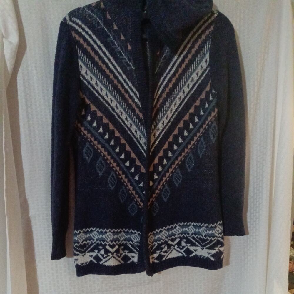 Hippie Rose Junior's Open Front Hooded Cardigan Size L Navy